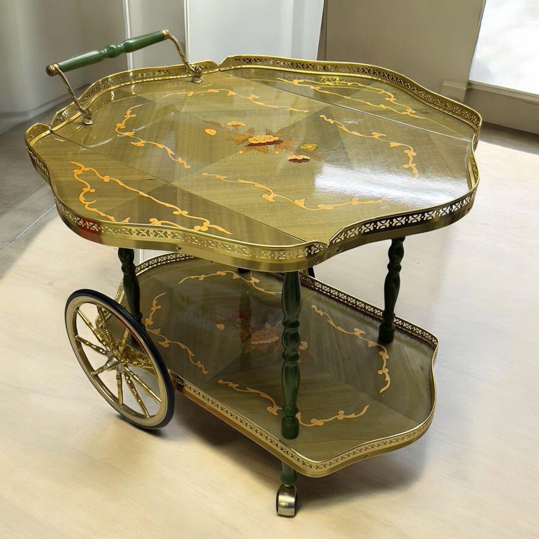 アンティーク　キッチンワゴン　バタフライテーブル　キャスター付