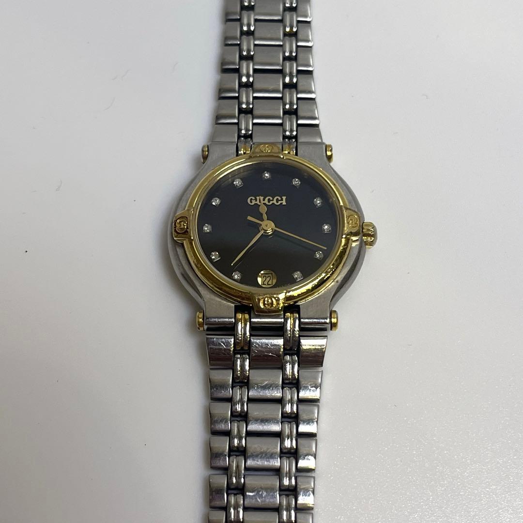 GUCCI 9000l 11Pダイヤ ブラック シルバー 腕時計 動作未確認