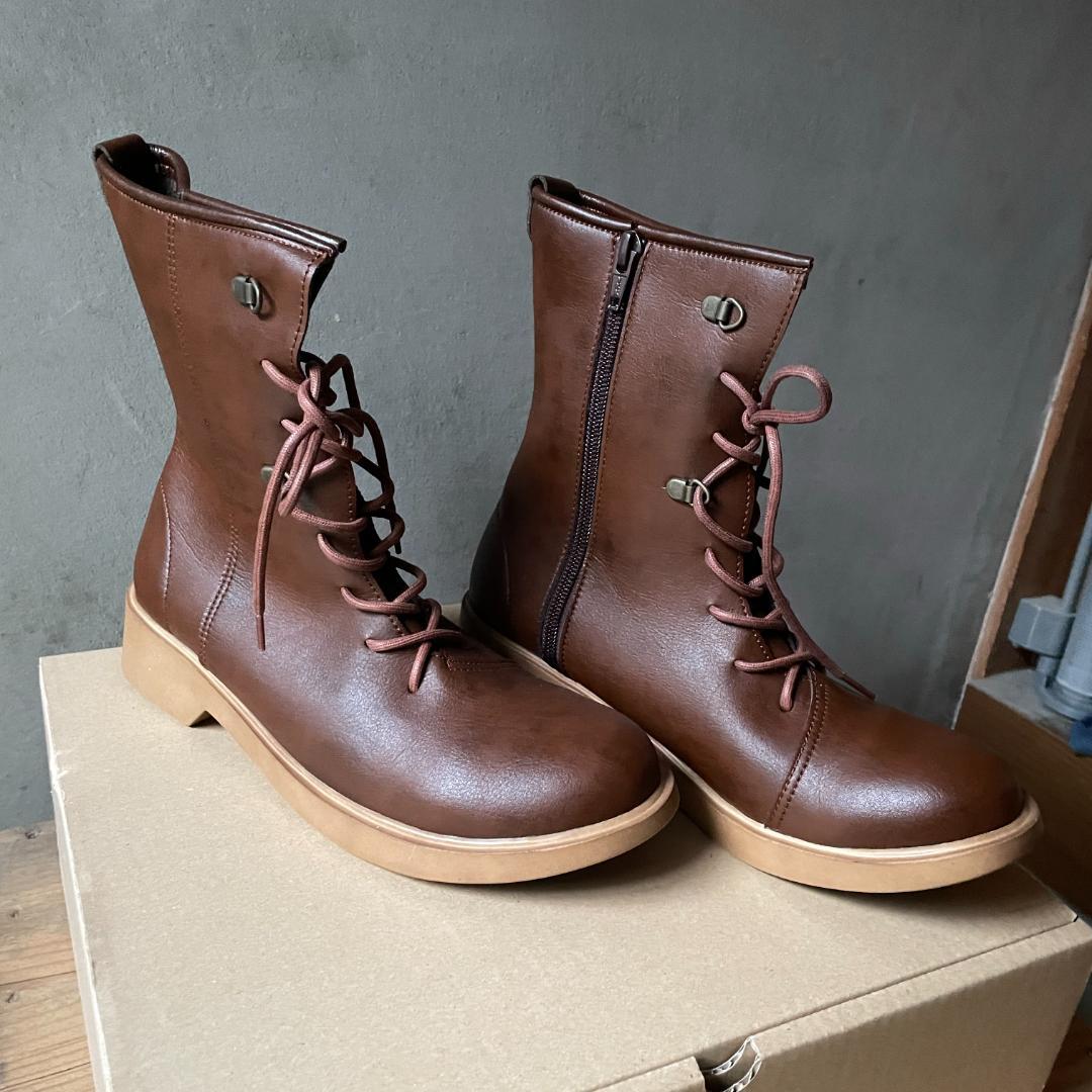 【未使用品】やさしい靴工房Belle&Sofaレースアップブーツ23.5cm茶