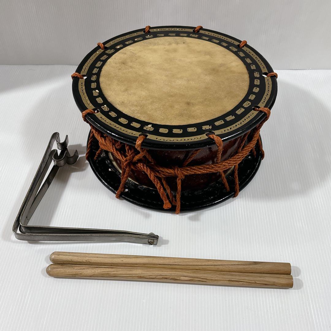 締太鼓 和太鼓 和楽器 締め太鼓 打楽器 35センチ レトロ 沖縄 台 バチ付き