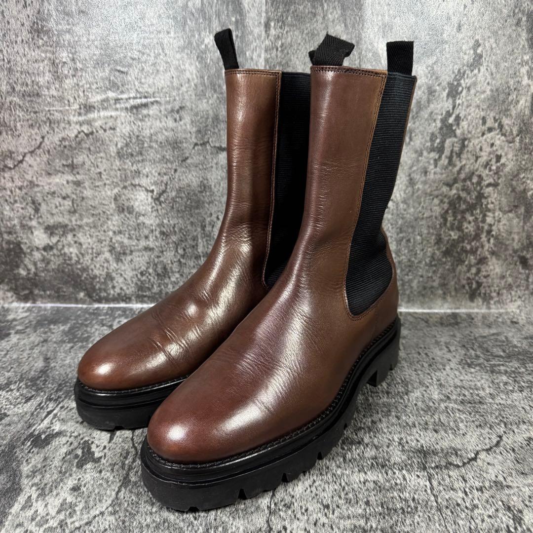 【美品】SAYA サイドゴアブーツ タンクソール ブラウン レザー 24.5cm