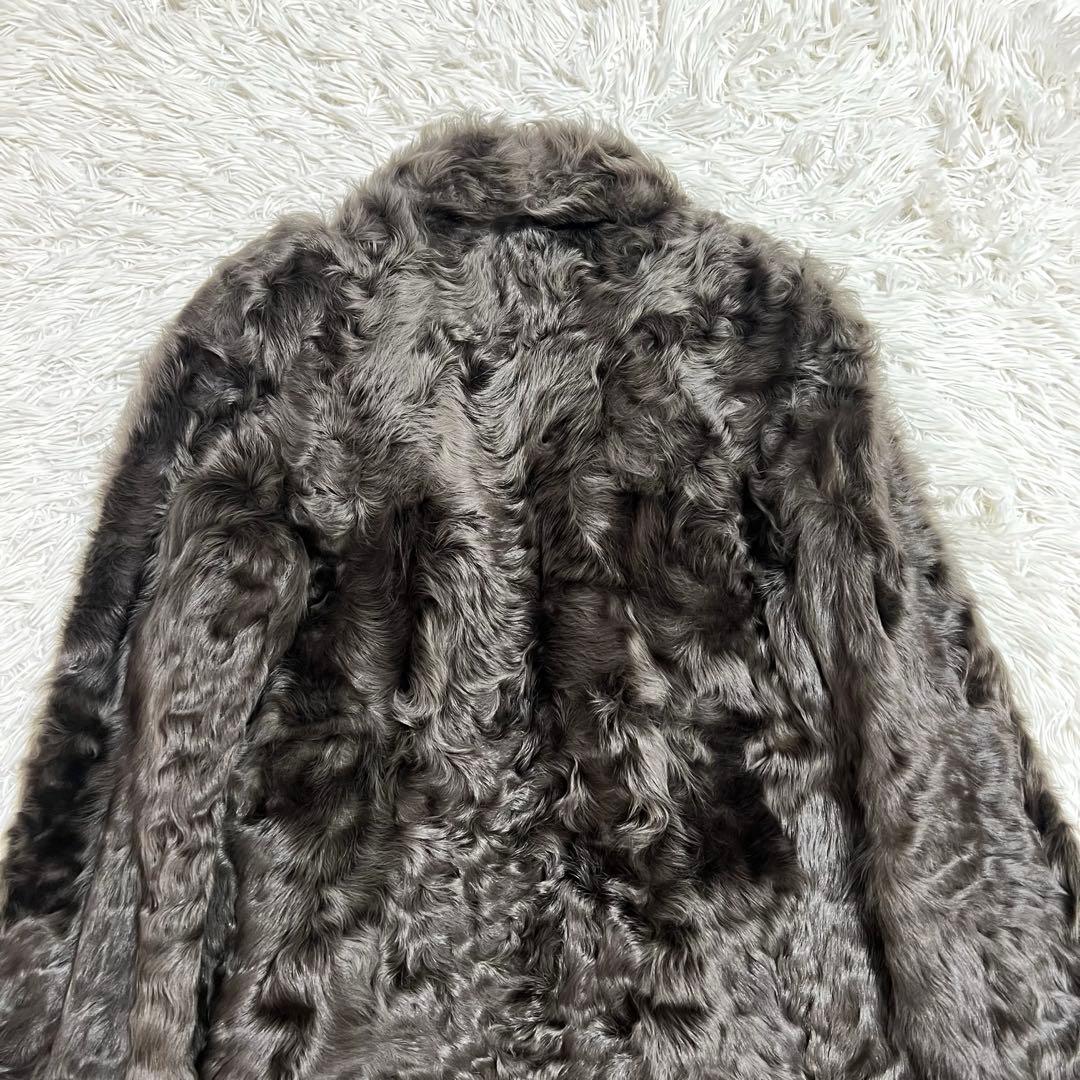 エンバ EMBA 毛皮コート リアルファー ロング カラクルラム グレー L