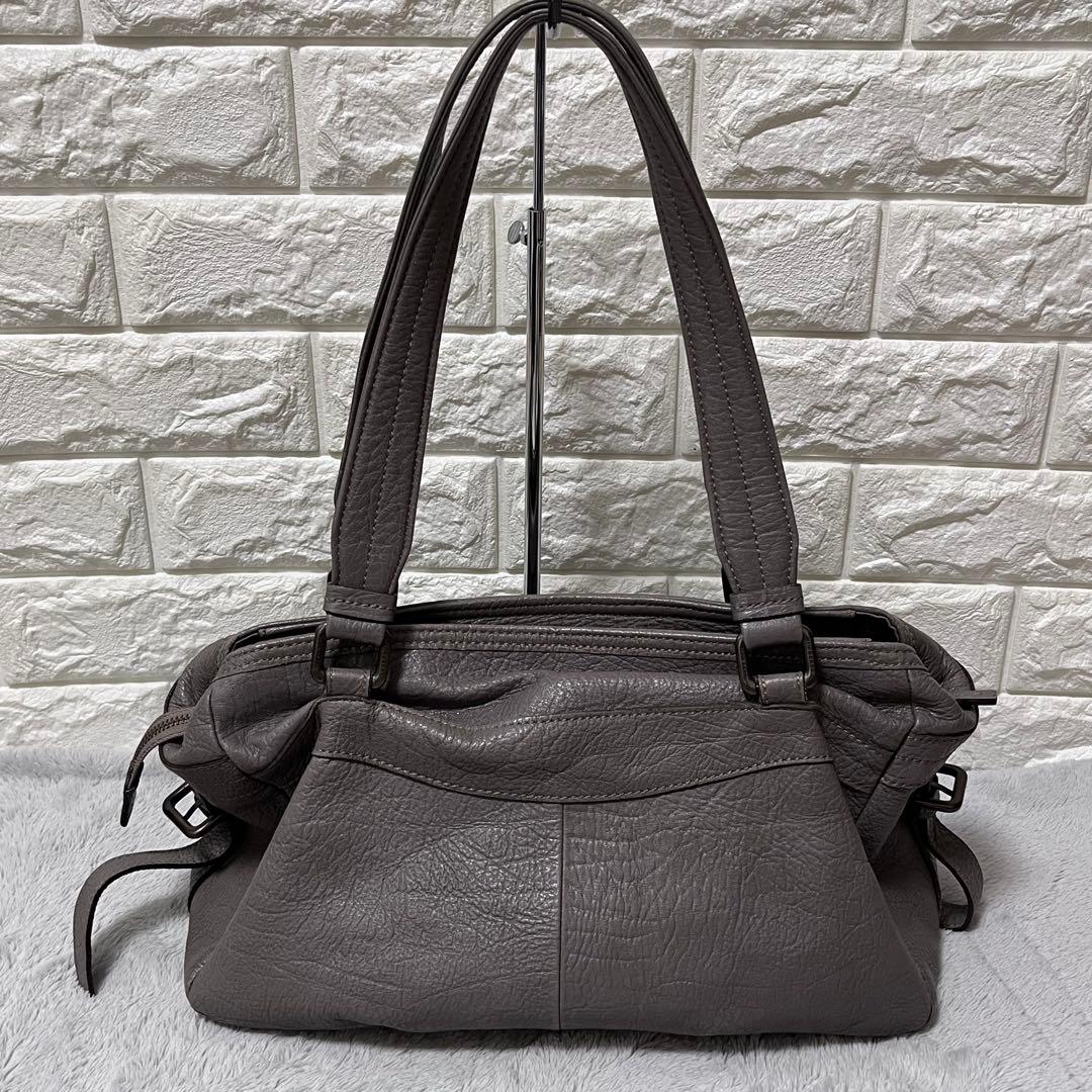 人気✨バーバリー ブルーレーベル ハンドバッグ シボ革 レザートート グレー