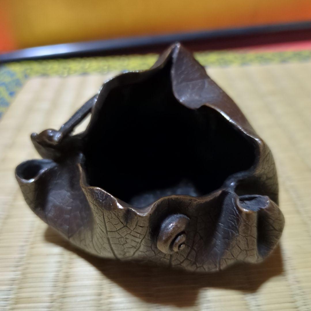 高岡銅器、蓮型筆洗い月真銘