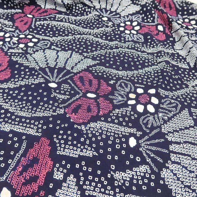 ゆき✾m1788＊美品 有松鳴海絞り 夏着物 綿 蝶 トール 高級浴衣