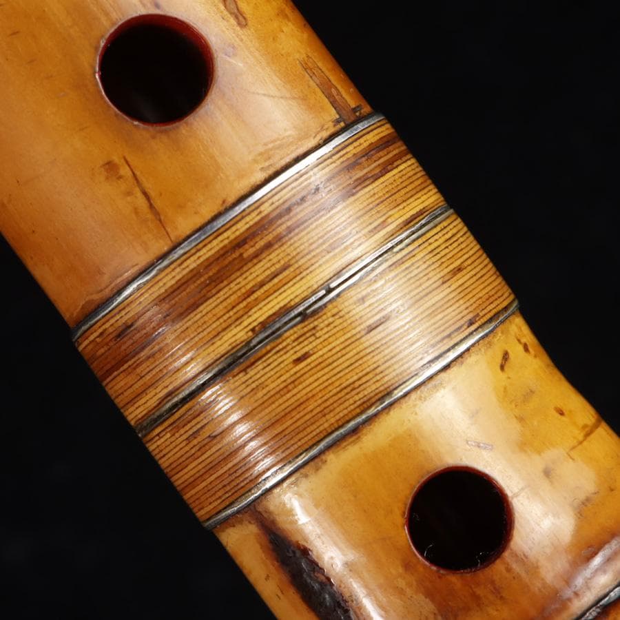 Y3273-3 琴古流 尺八 隆風銘 銀三線 全長48㎝ 竹製 　EE