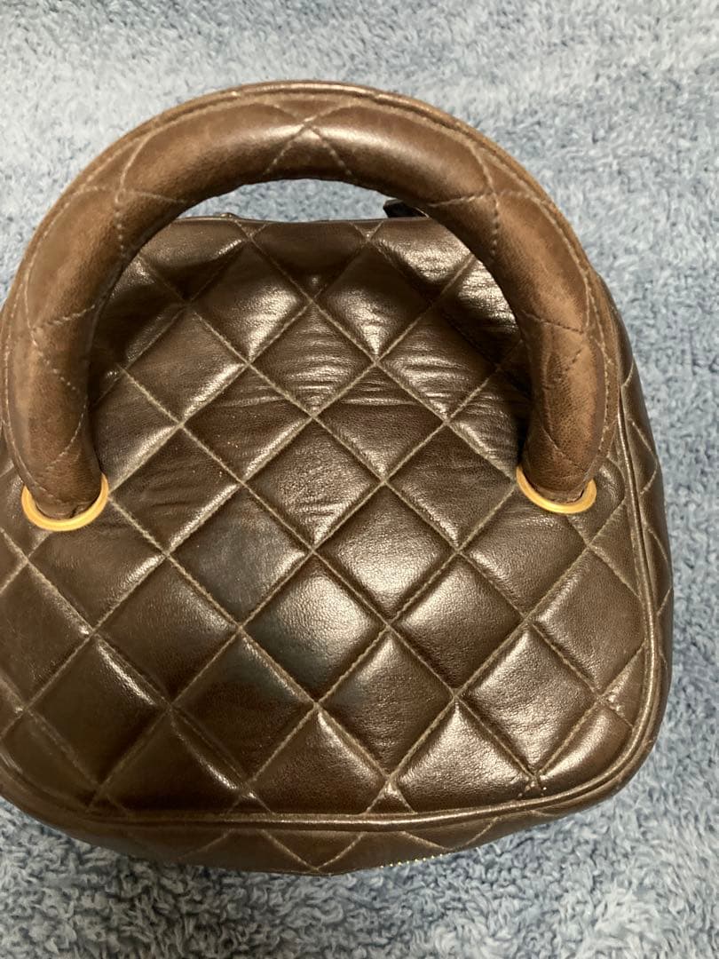 ビンテージ　シャネル　バニティ　ブラウンレザー キルティングバッグ
