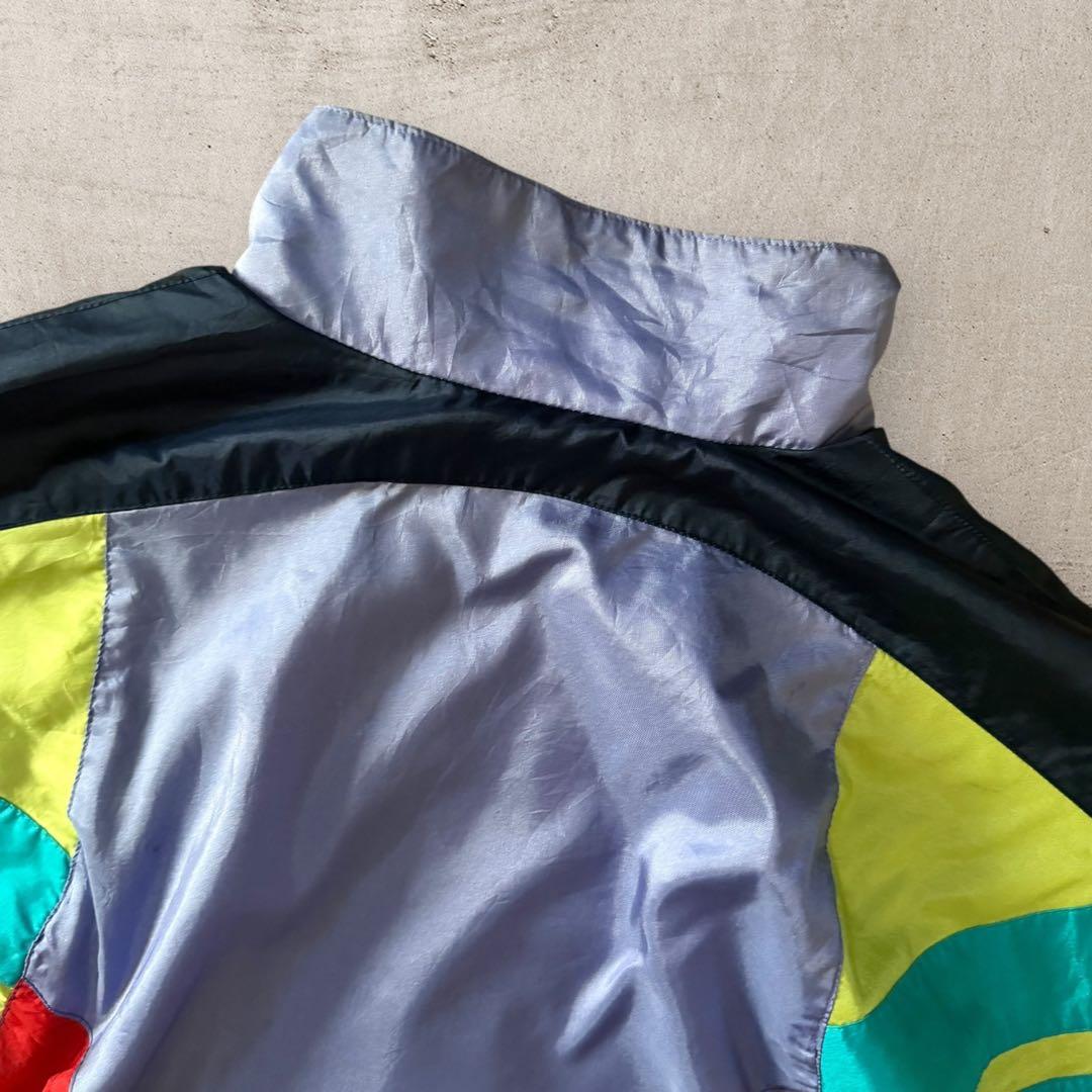 希少80sアディダスナイロンジャケットトレフォイル刺繍ロゴ好配色Y2Kレトロ古着