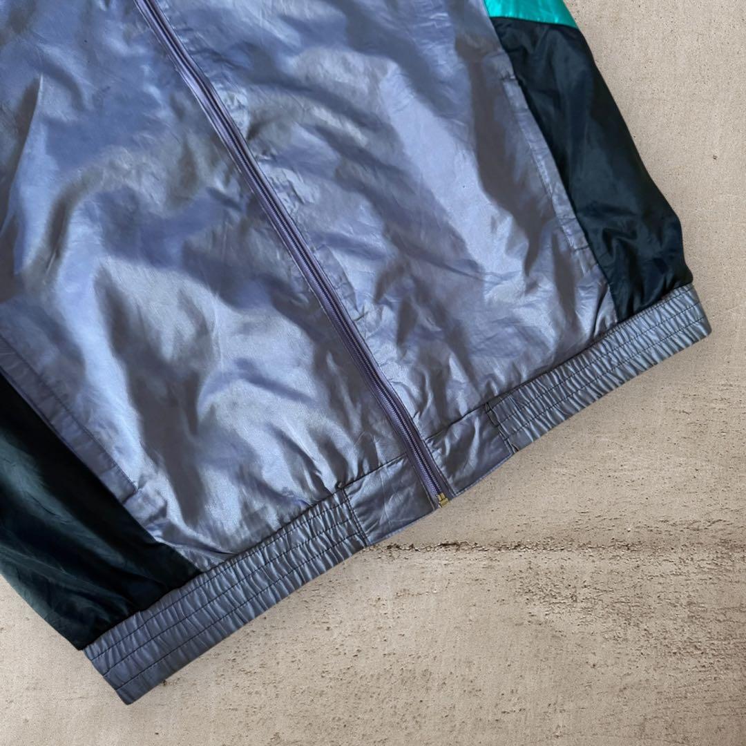 希少80sアディダスナイロンジャケットトレフォイル刺繍ロゴ好配色Y2Kレトロ古着