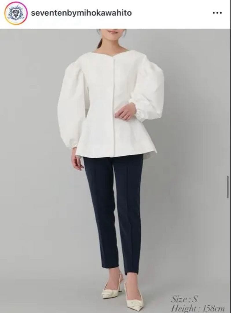 セブンテンby mihokawahitoハートネックパフブラウス/ホワイト