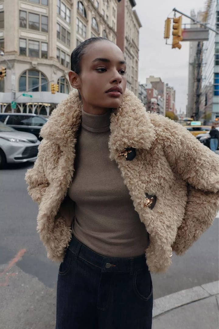 ZARA 新品　トグルボタン フェイクファージャケット　XL