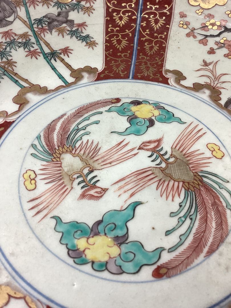 古伊万里江戸期　錦絵天保大皿幅約45.5cm 一枚、置物　古美術品