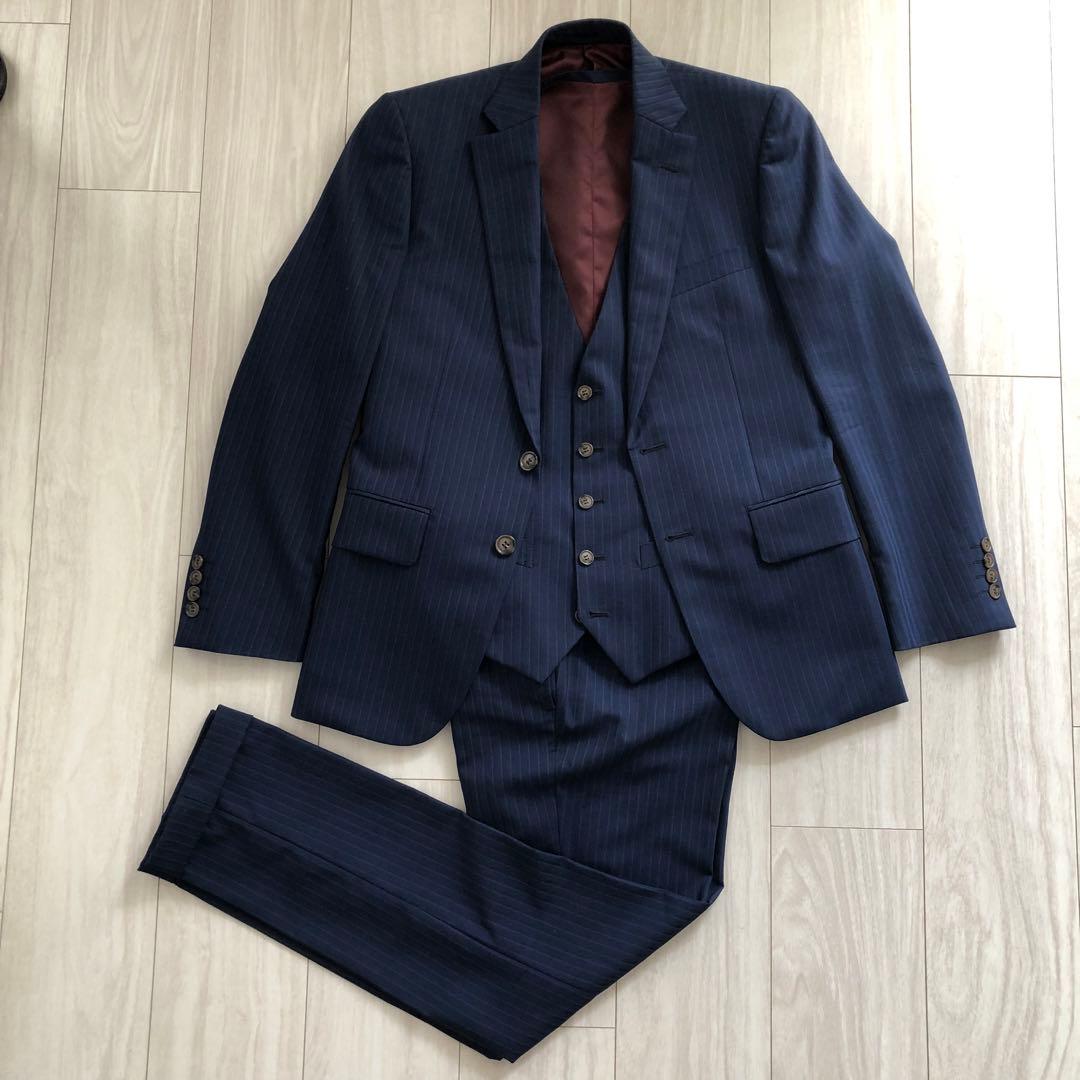 値下げ！【美品】オーダーメイドスーツ　シャドーストライプ　スリーピース