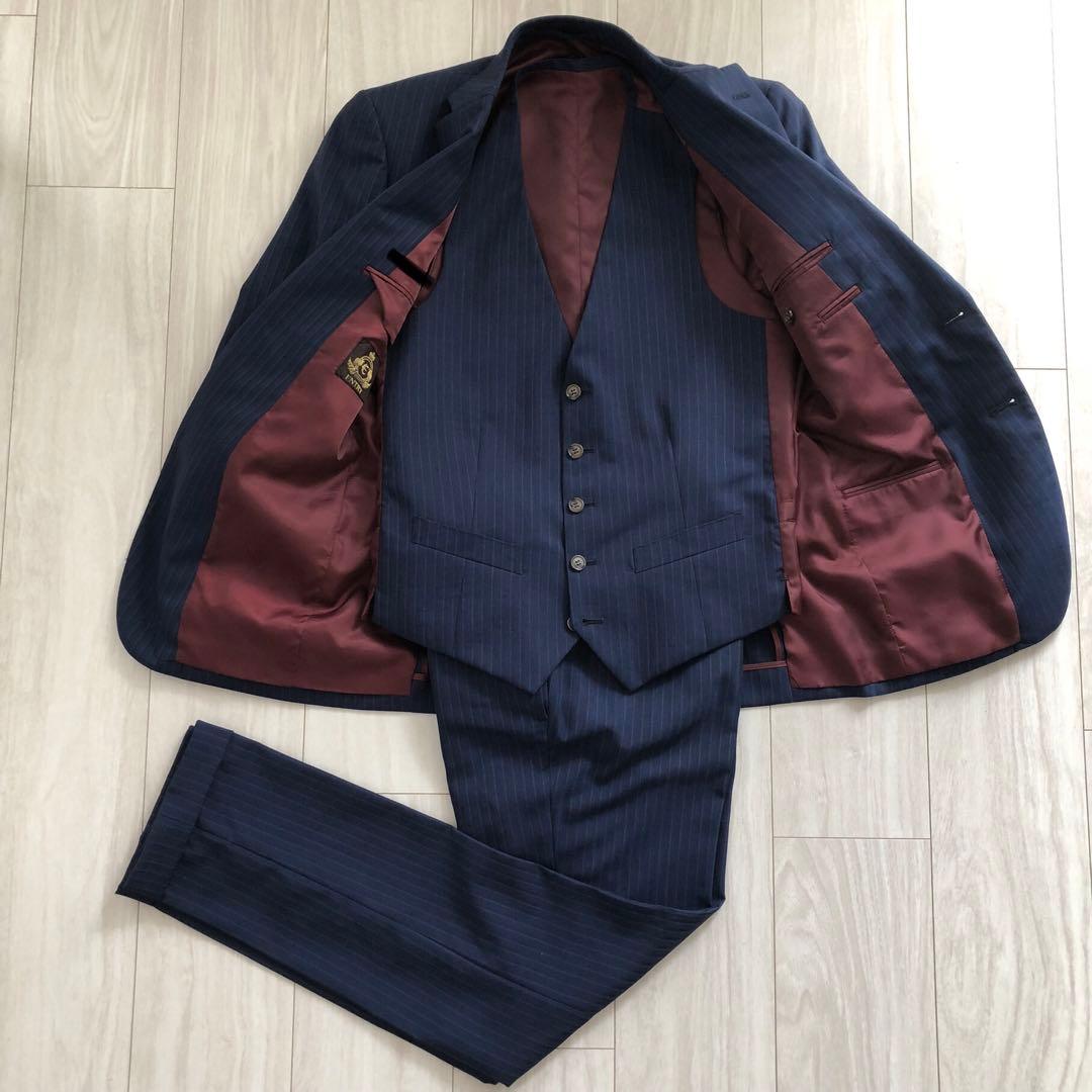 値下げ！【美品】オーダーメイドスーツ　シャドーストライプ　スリーピース