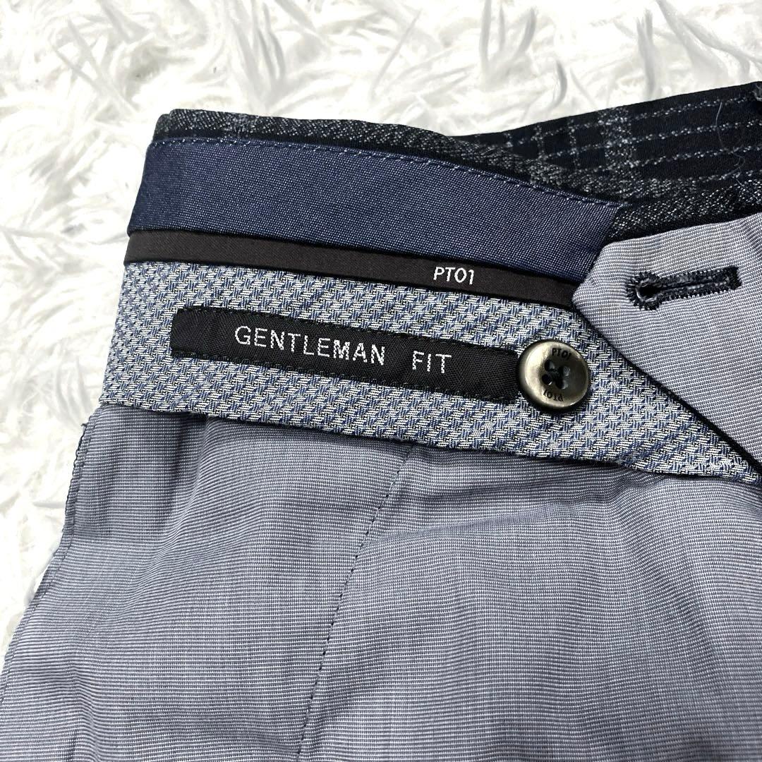 美品✨　PT01　スラックスパンツ　チェック柄　シルク混　46　ブラック