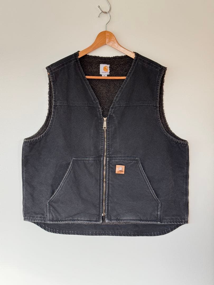 【大人気】良品 カーハート ダックベスト XL ブラック フェード ヴィンテージ