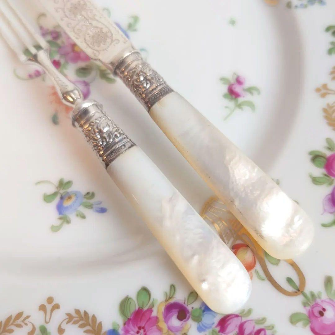 白蝶貝　アンティークカトラリー　ナイフ　フォーク　マザーオブパール