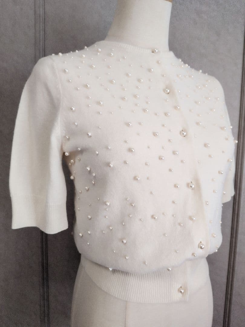 【FOXY】パール装飾が美しい ウール×シルク×カシミア カーディガン☆