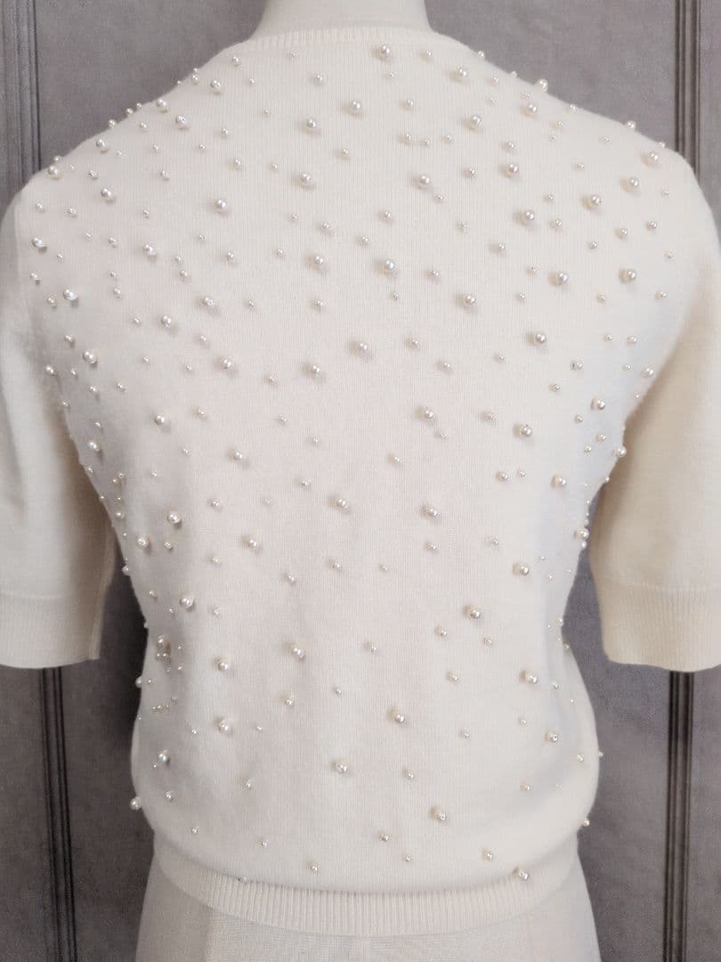 【FOXY】パール装飾が美しい ウール×シルク×カシミア カーディガン☆