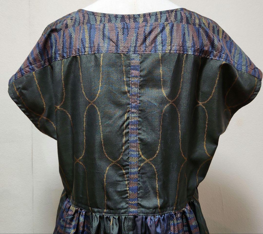 正絹3種類の7マルキ大島紬リメイクフレンチスリ－ブパッチワークジャンパースカート