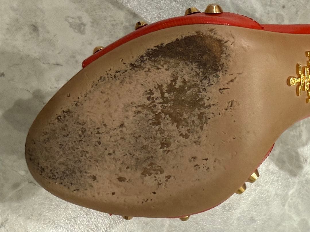 PRADA プラダ スタッズ ミュールサンダル レッド×ゴールド37½