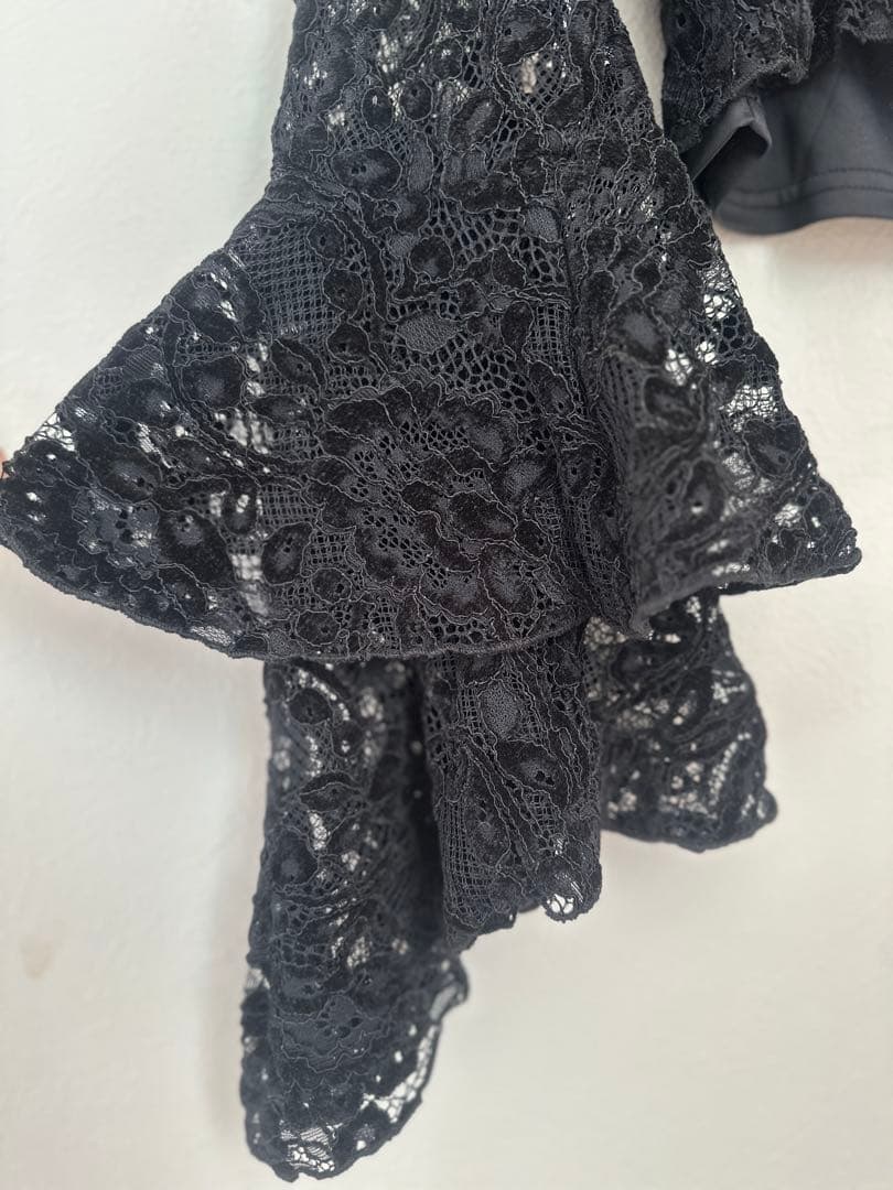 anuans ベロアレースボリュームスリーブブラウス