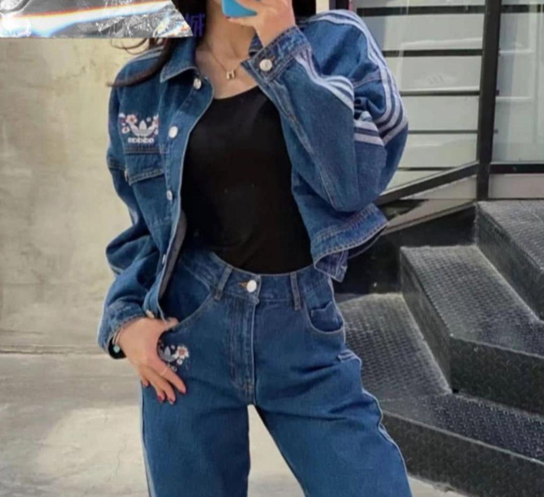 美品　アディダス　オリジナルス　デニム　花柄　刺繍　ジャケット　Gジャン