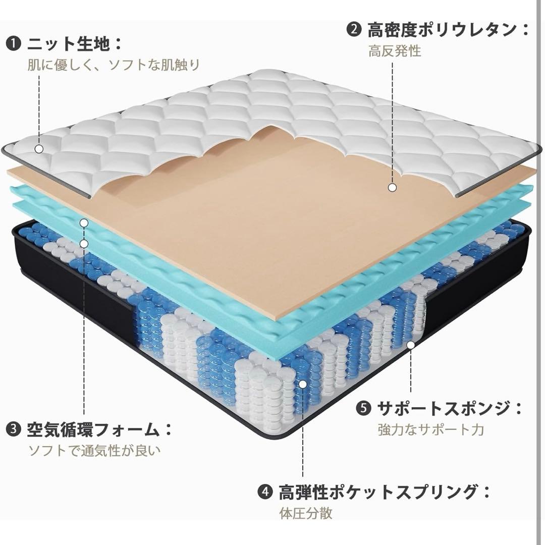 Hillmoonri マットレスセミダブル 高反発 高密度ポケットコイ