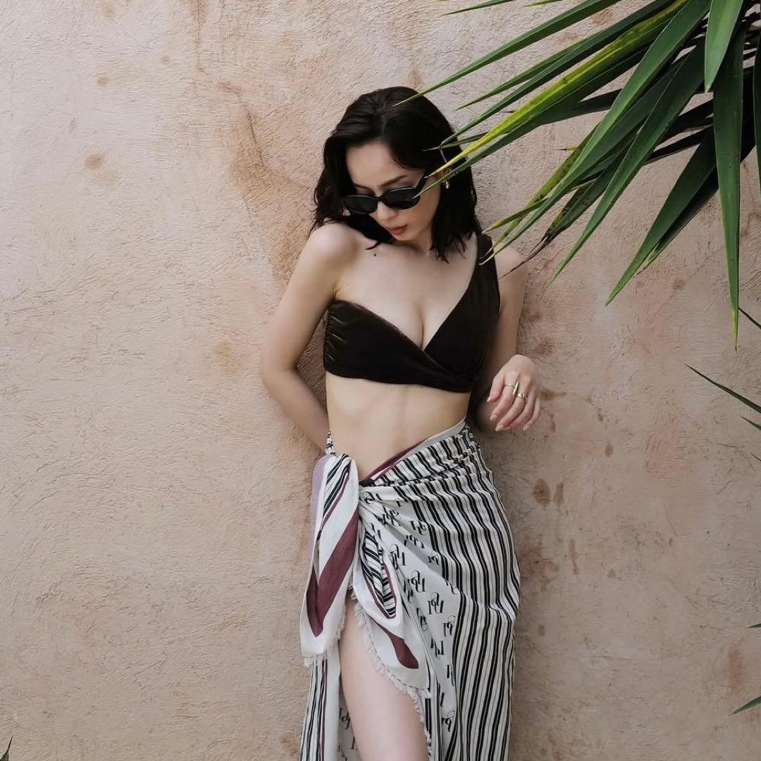 anuans アニュアンス ワンショルダーセパレートスイムウェア ブラウンM水着