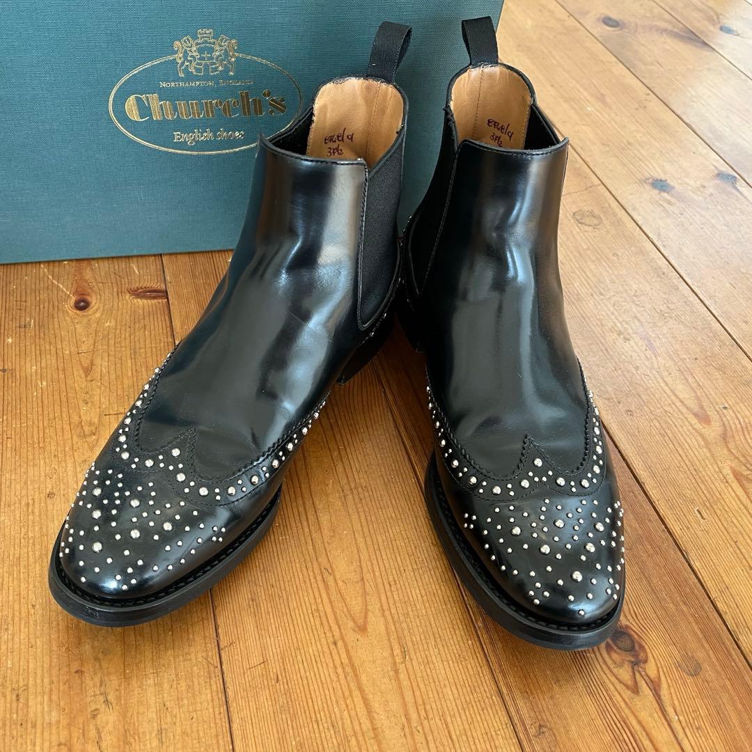 church'sスタッズ付きブラックサイドゴアブーツ 37.5