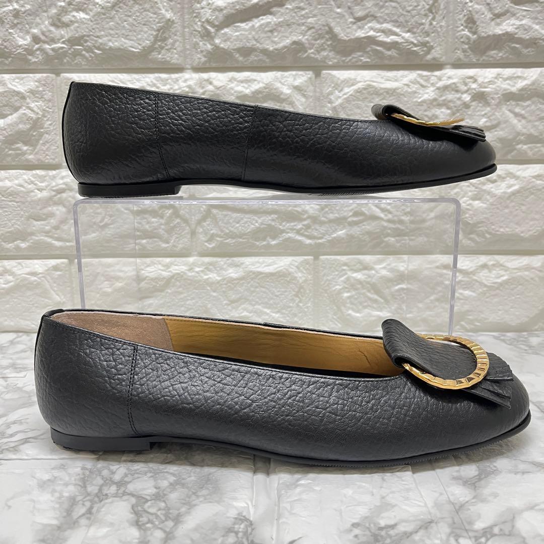 美品✨MIHAMA❣️ミハマフラット 24.5㎝ 黒金具フリンジ