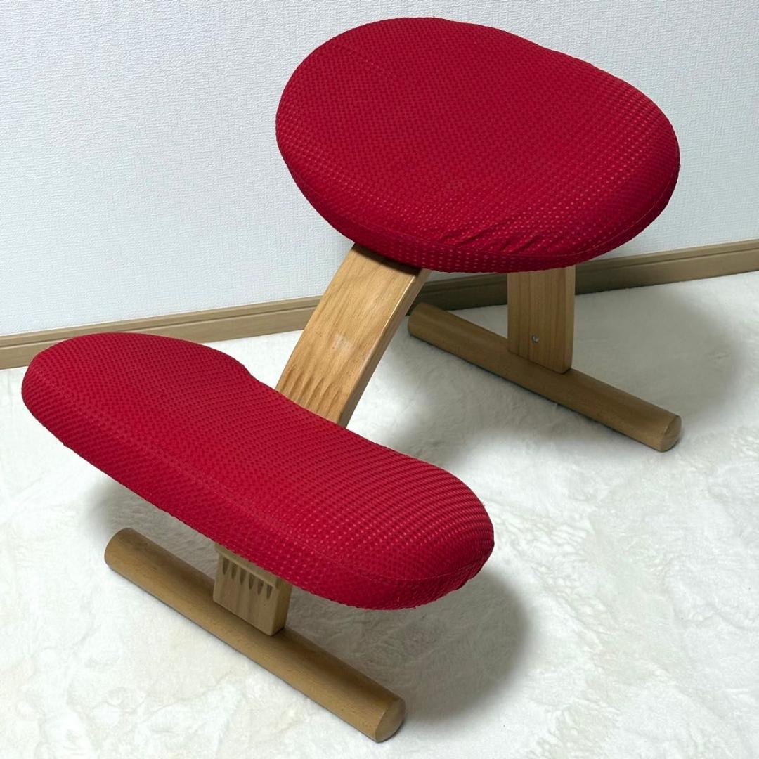 【美品】バランスチェア イージー ライトブルー レッド リボ