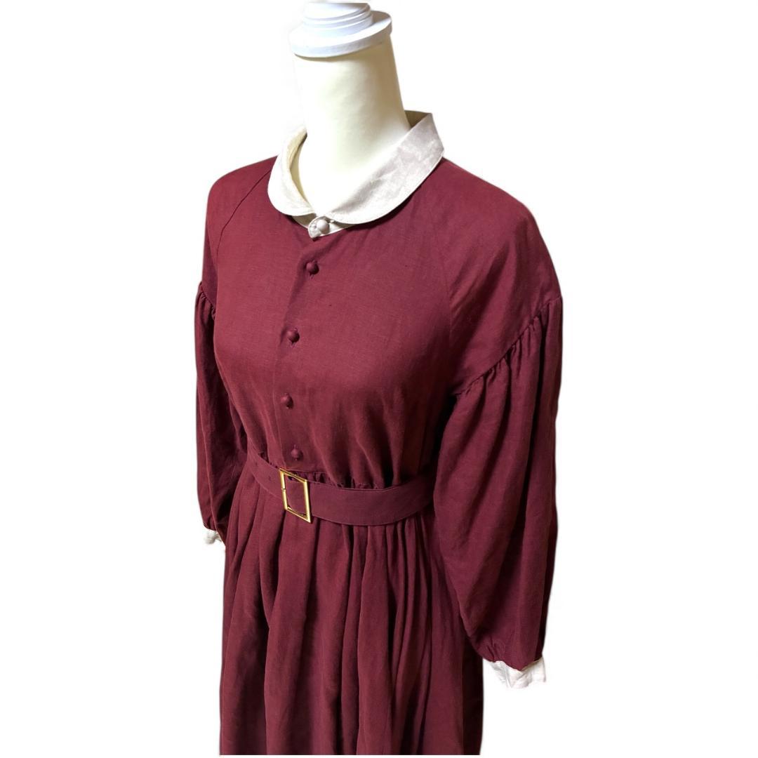 ハザマ ha|za|ma 経年真価のワンピース ボルドー　リネン１００％