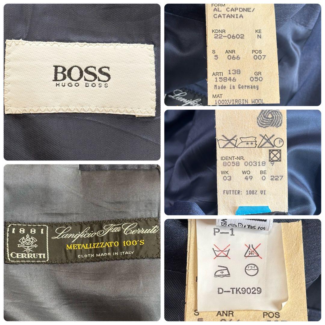 ヒューゴボス イタリア製生地 XLサイズ スーツ セットアップ ダブル ネイビー