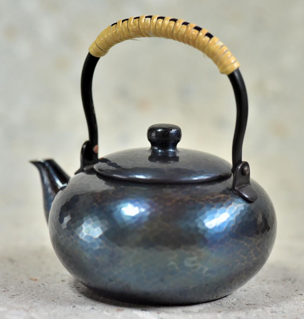 玉川堂　紫金色急須　鎚起銅器、共箱/茶道具