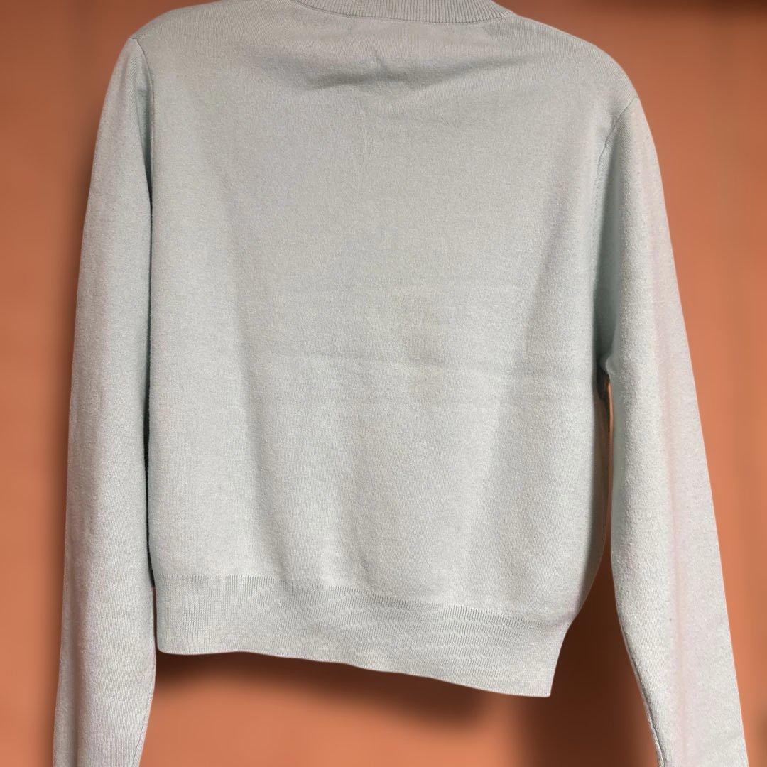 CABaN ミントブルー コットンカシミヤクルーネックカーディガン　S