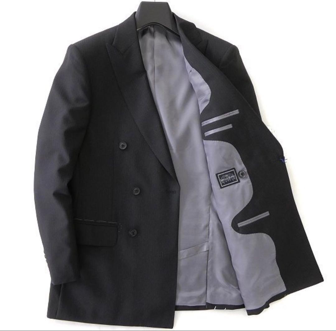 【新品】サヴィルロウ 英国 ウール ストライプ ダブルスーツ YA6 濃灰