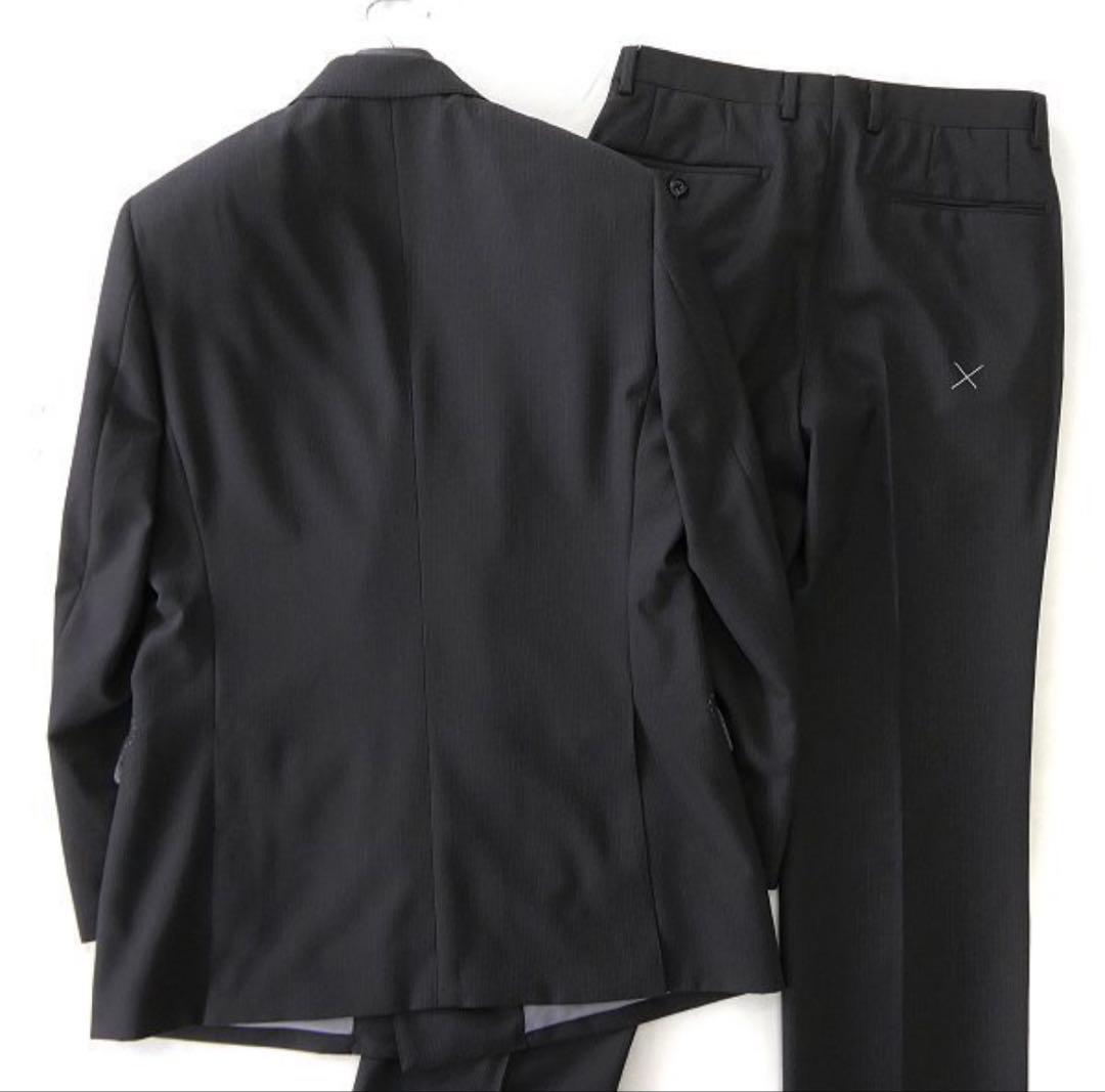 【新品】サヴィルロウ 英国 ウール ストライプ ダブルスーツ YA6 濃灰