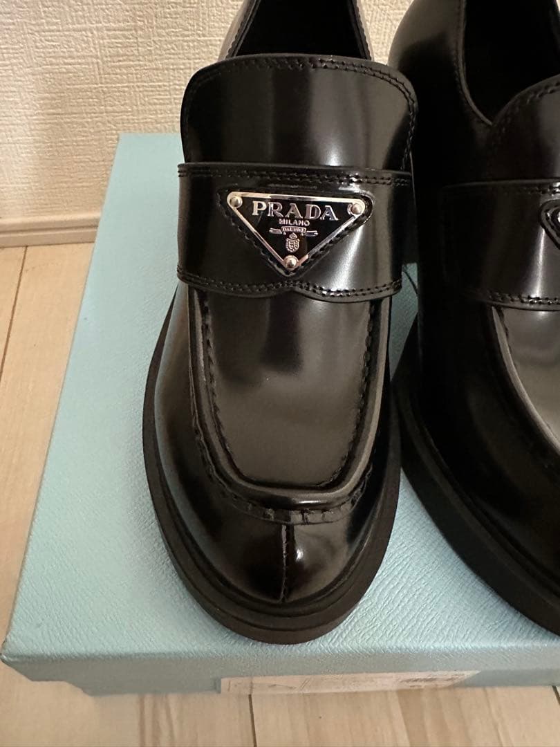 プラダチョコレートハイヒールローファー36