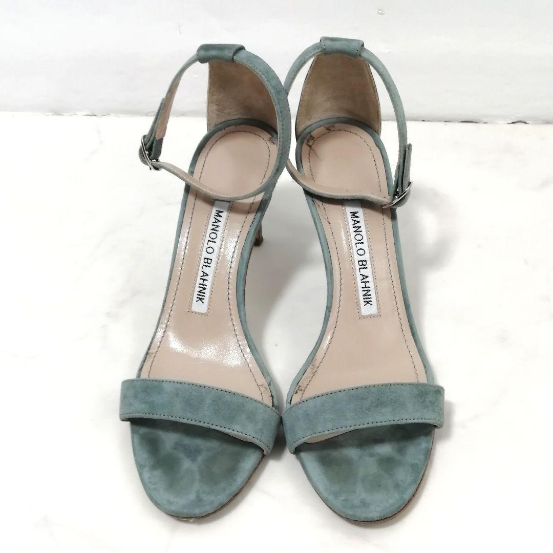 良品✨ マノロブラニク　アンクルストラップ サンダル　35 1/2　くすみブルー