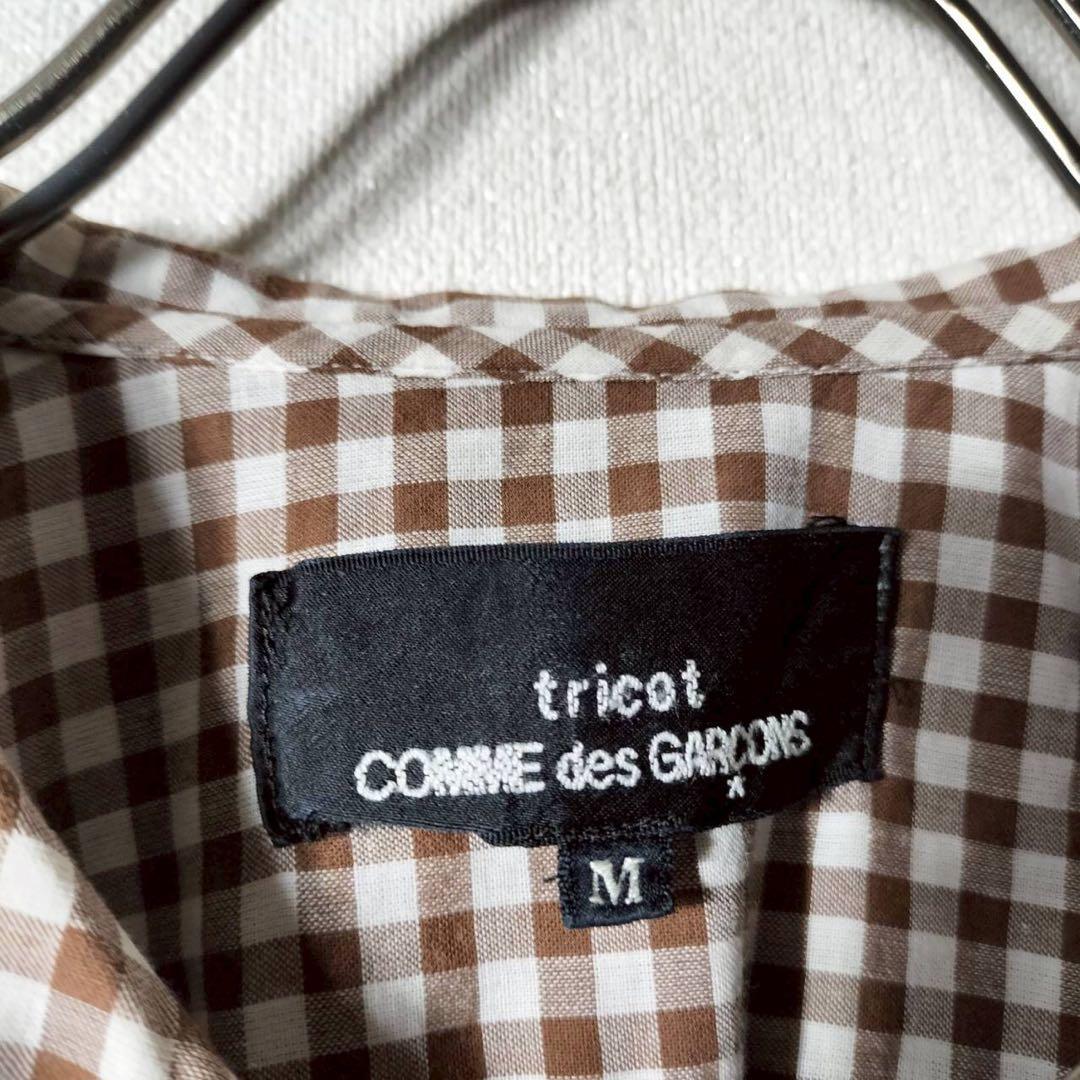 トリココムデギャルソン 立体フリルシャツ チェック バラ 花 丸襟 コットン綿