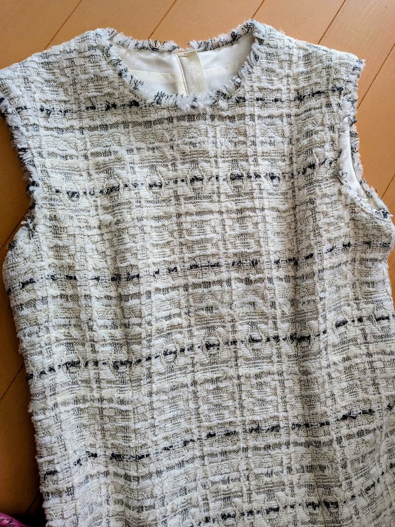 ANAYI　ノースリーブ ツイード フレアワンピース