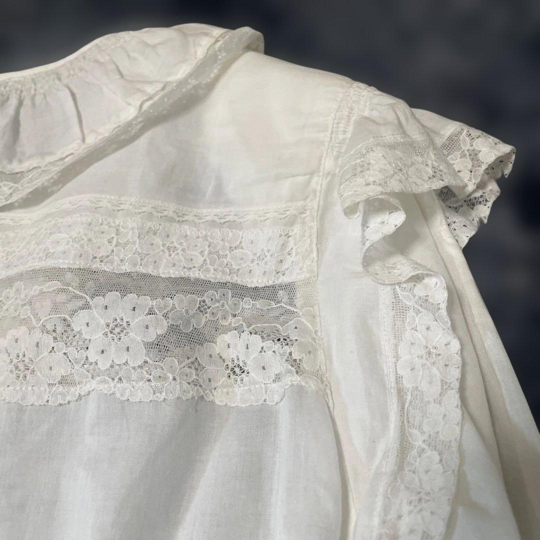 PINK HOUSE ピンクハウス　レース＆フリル　長袖コットンブラウス