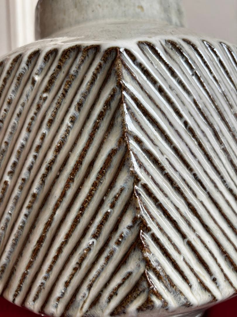 【共箱・落款あり・美品】河井久 白釉線彫壺 高さ30cm 民藝 河井寛次郎門下