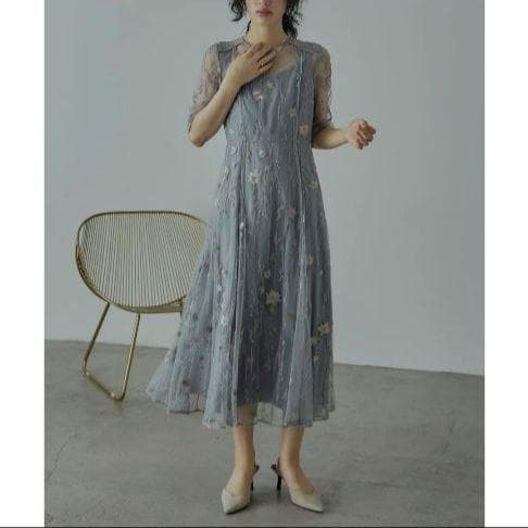 美品 niana ニアナ フラワー刺繍チュールドレス M 結婚式 パーティー