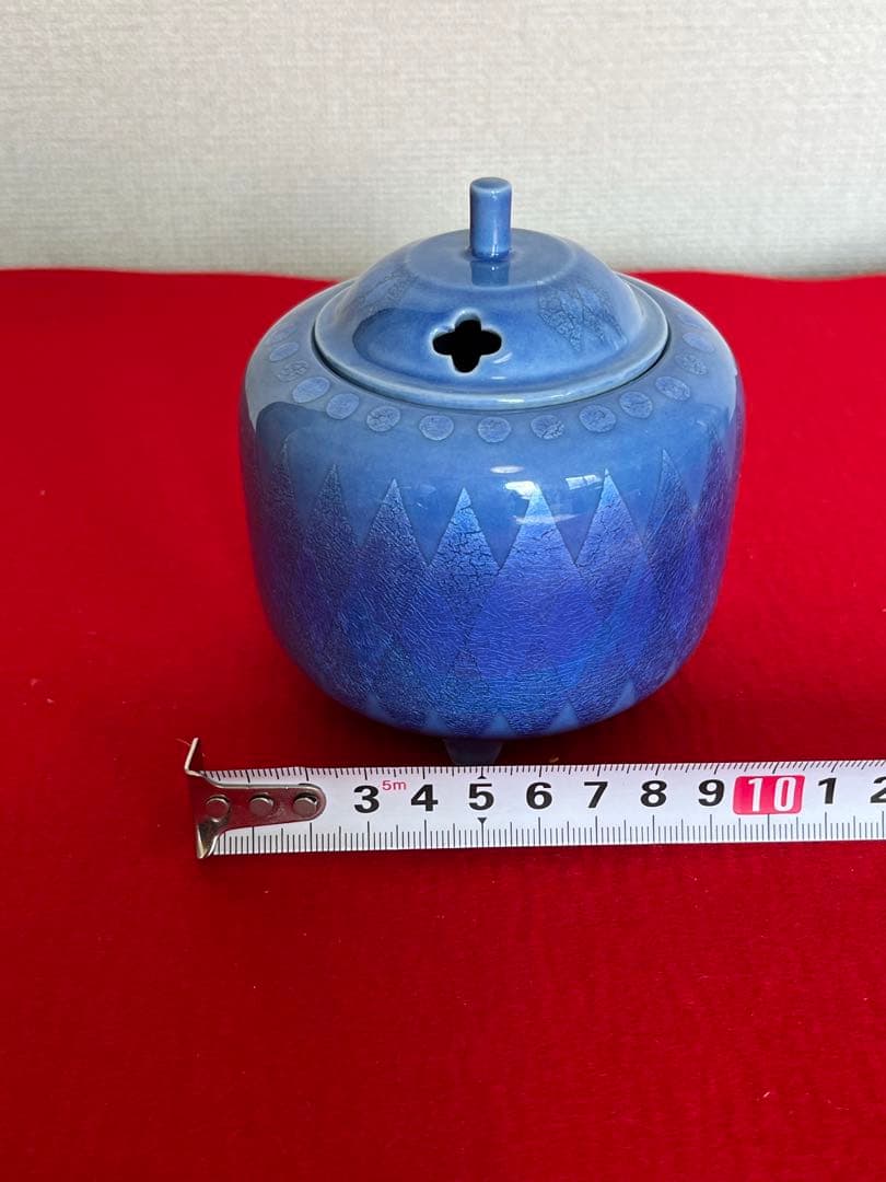 中田一於 淡青釉裏銀彩 香炉 管理N34 九谷焼 日本工芸会正会員 茶道具