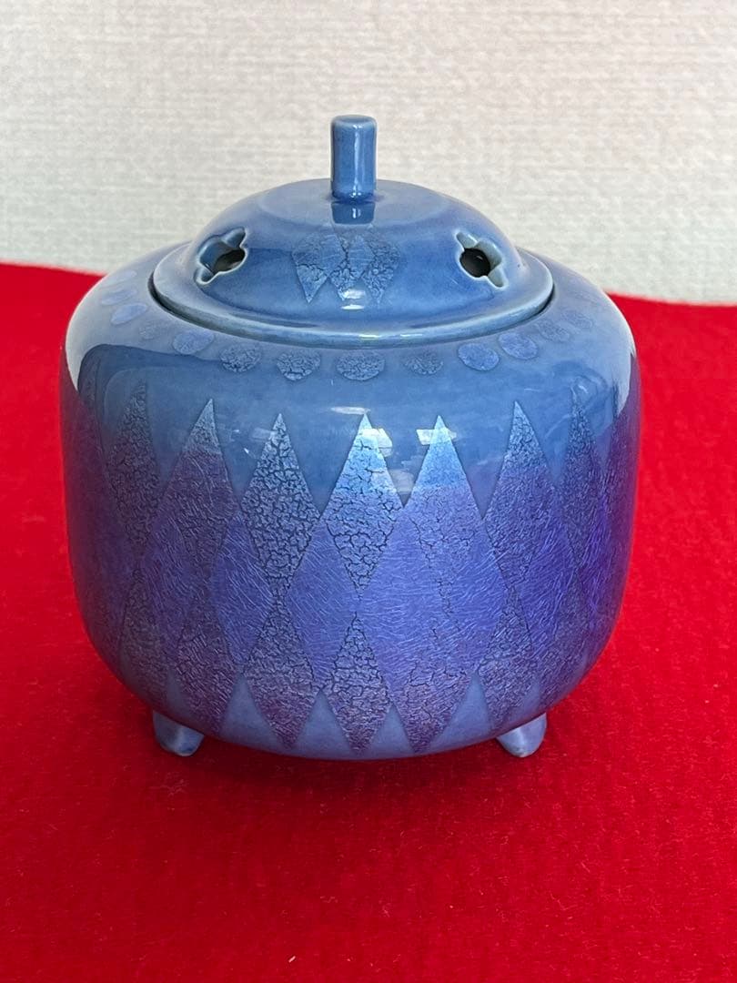 中田一於 淡青釉裏銀彩 香炉 管理N34 九谷焼 日本工芸会正会員 茶道具