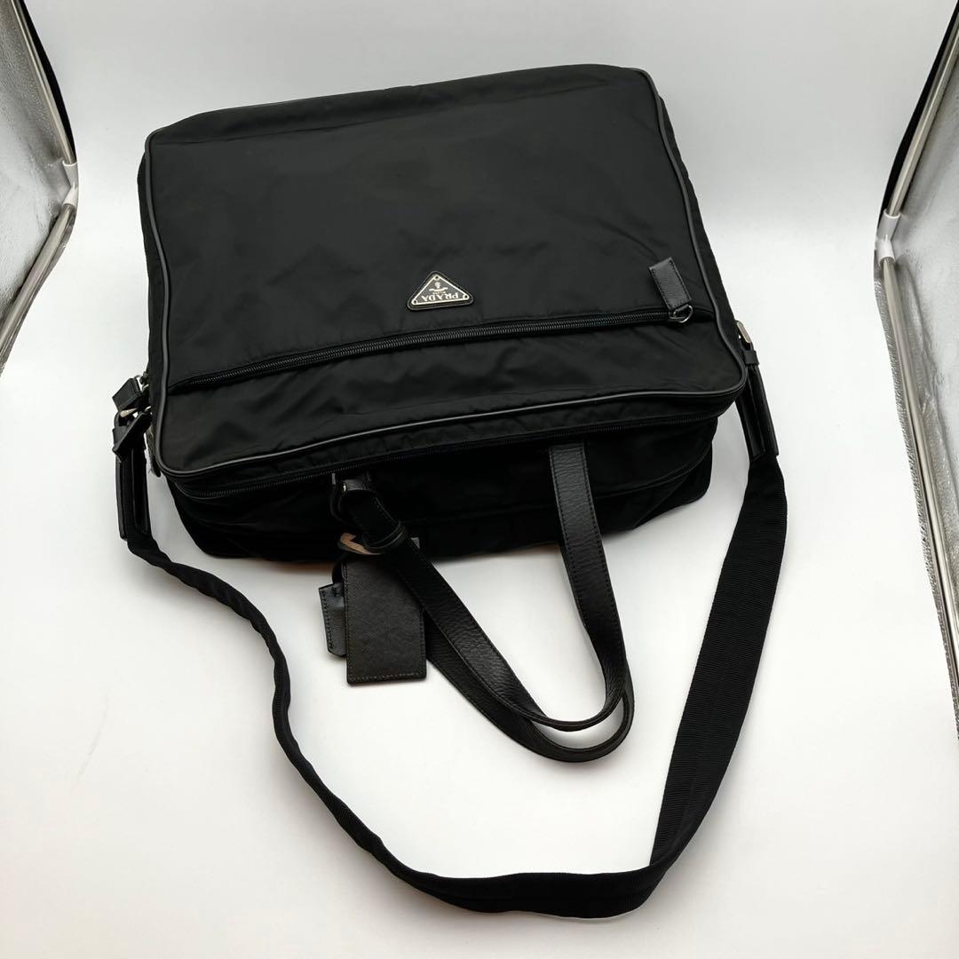 プラダ　2way ボストンバッグ　ショルダー紐付　ナイロン　サフィアーノ　黒