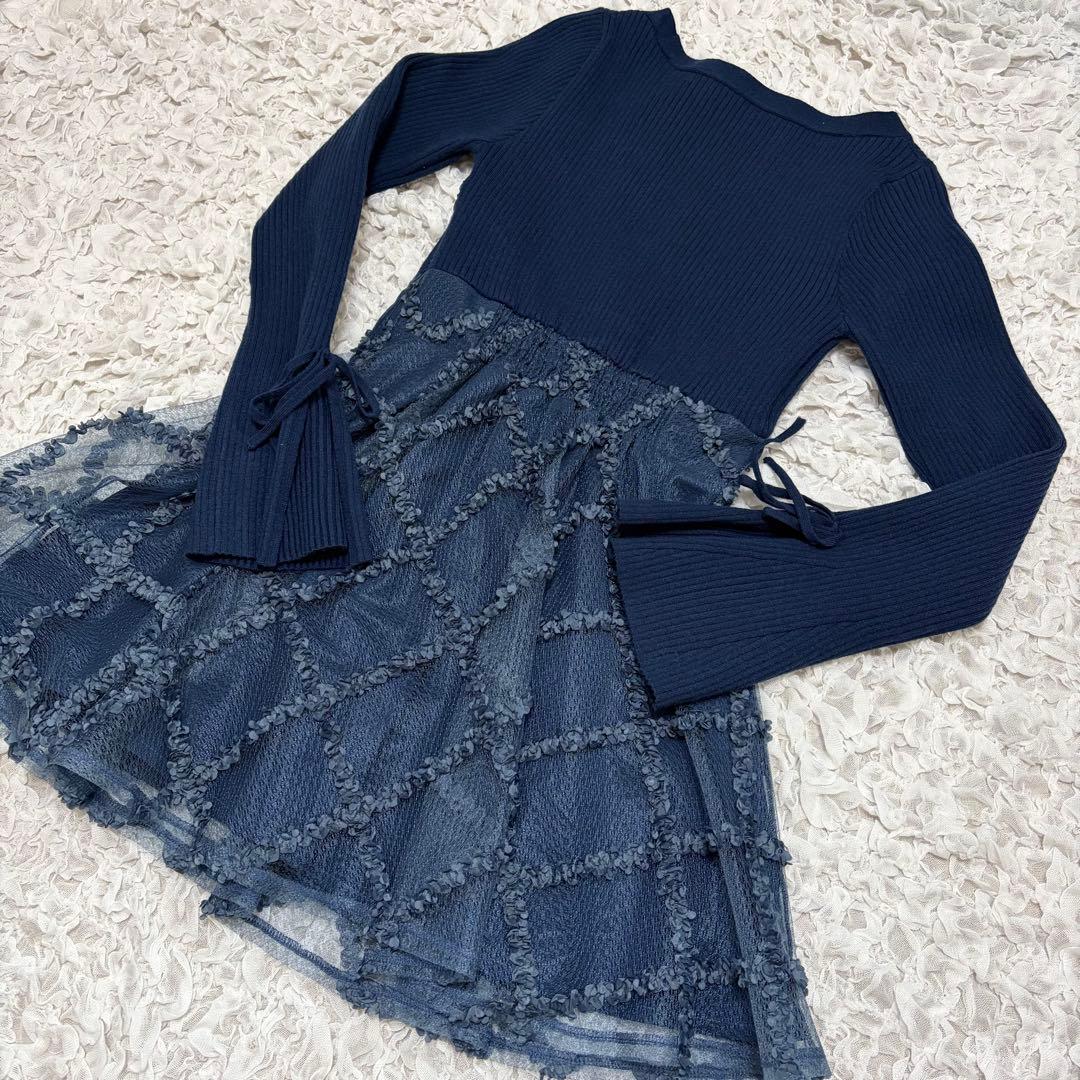 【新品タグ付】リゼクシードッキングフレアミニニットワンピース ネイビー