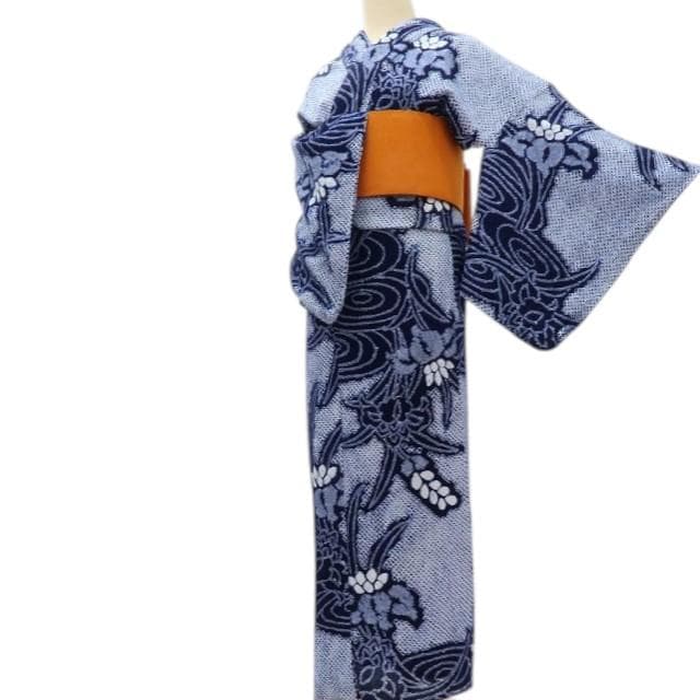 Y3489◆有松鳴海絞り 背・胸・居敷当て付 手縫い仕立て 菖蒲 高級浴衣